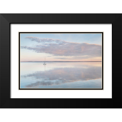 Sailboat and morning clouds reflected in calm waters of Bellingham Bay-Washington State Black Modern Wood Framed Art Print with Double Matting by Majchrowicz, Alan