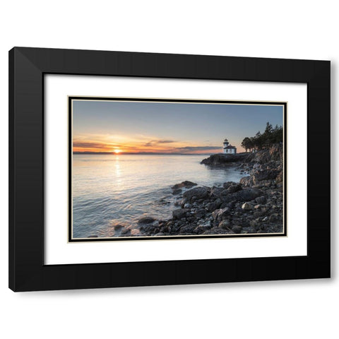 Lime Kiln Lighthouse at sunset-Lime Kiln Point State Park-San Juan Island-Washington State Black Modern Wood Framed Art Print with Double Matting by Majchrowicz, Alan