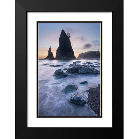Twilight at Split Rock on Rialto Beach-Olympic National Park Black Modern Wood Framed Art Print with Double Matting by Majchrowicz, Alan
