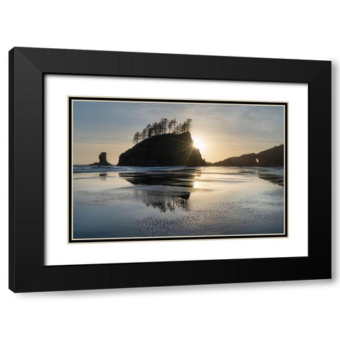 Sunset at Second Beach during low tide-Olympic National Park-Washington State Black Modern Wood Framed Art Print with Double Matting by Majchrowicz, Alan