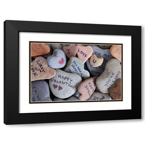WA, Heart Rock collection with Valentine sayings Black Modern Wood Framed Art Print with Double Matting by Paulson, Don