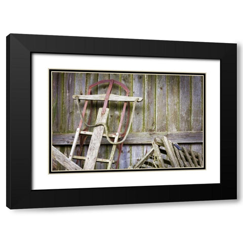 USA, Washington, Belfair Old sled in storage Black Modern Wood Framed Art Print with Double Matting by Paulson, Don