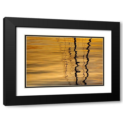 Washington Sailboat mast reflection at sunset Black Modern Wood Framed Art Print with Double Matting by Paulson, Don