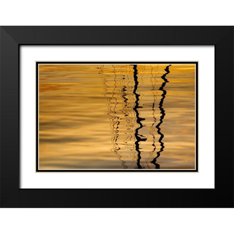 Washington Sailboat mast reflection at sunset Black Modern Wood Framed Art Print with Double Matting by Paulson, Don