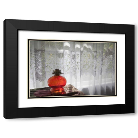 WA, San Juans Lamp and widow of a School house Black Modern Wood Framed Art Print with Double Matting by Paulson, Don
