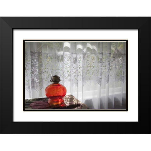 WA, San Juans Lamp and widow of a School house Black Modern Wood Framed Art Print with Double Matting by Paulson, Don
