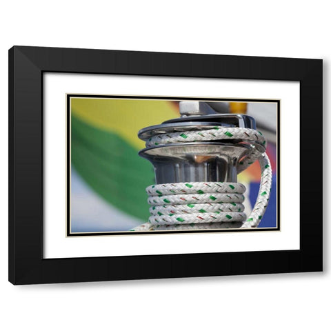 WA, San Juans Sailboat winch with coiled rope Black Modern Wood Framed Art Print with Double Matting by Paulson, Don