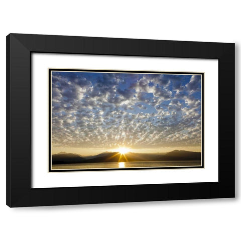 WA, Seabeck, Olympic Mts Sunset over Hood Canal Black Modern Wood Framed Art Print with Double Matting by Paulson, Don
