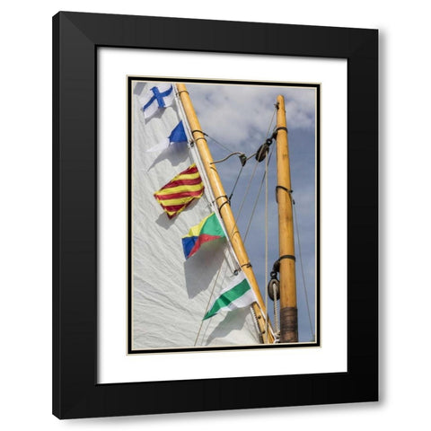 WA, Boat sail and flags at Bainbridge Island Black Modern Wood Framed Art Print with Double Matting by Paulson, Don
