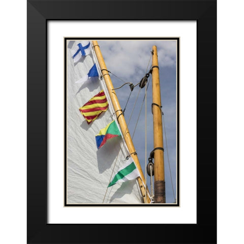 WA, Boat sail and flags at Bainbridge Island Black Modern Wood Framed Art Print with Double Matting by Paulson, Don