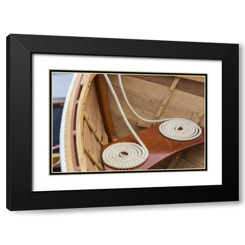 WA, Bainbridge Island, Coiled line in wooden boat Black Modern Wood Framed Art Print with Double Matting by Paulson, Don