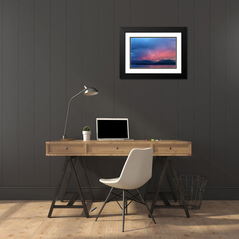 WA, Seabeck Lightning over Hood Canal Black Modern Wood Framed Art Print with Double Matting by Paulson, Don