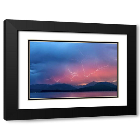 WA, Seabeck Lightning over Hood Canal Black Modern Wood Framed Art Print with Double Matting by Paulson, Don