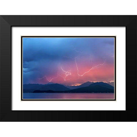 WA, Seabeck Lightning over Hood Canal Black Modern Wood Framed Art Print with Double Matting by Paulson, Don