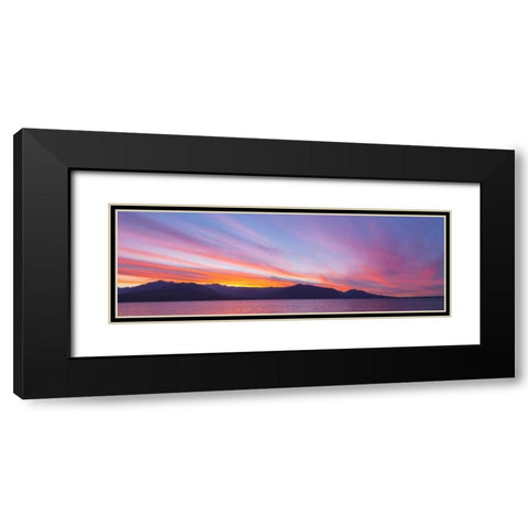 WA, Seabeck Sunset panoramic over the Olympic Mt Black Modern Wood Framed Art Print with Double Matting by Paulson, Don