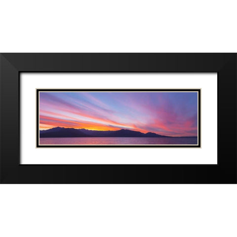 WA, Seabeck Sunset panoramic over the Olympic Mt Black Modern Wood Framed Art Print with Double Matting by Paulson, Don