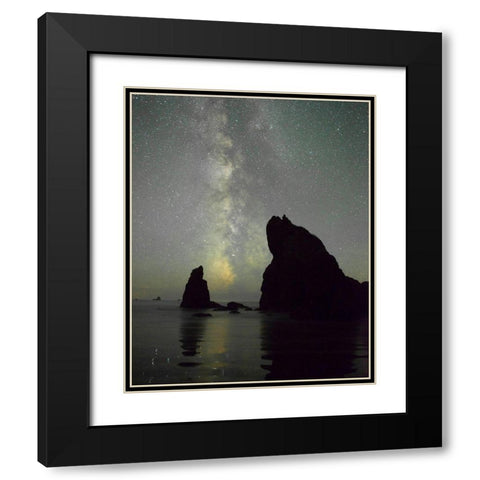 The Milky Way rising behind sea stacks on Ruby Beach-Olympic National Park-Washington State Black Modern Wood Framed Art Print with Double Matting by Probst, Greg