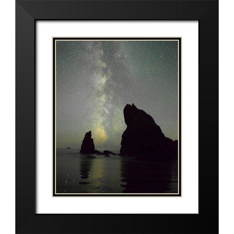 The Milky Way rising behind sea stacks on Ruby Beach-Olympic National Park-Washington State Black Modern Wood Framed Art Print with Double Matting by Probst, Greg