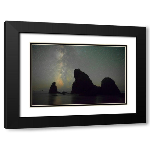 The Milky Way rising behind sea stacks on Ruby Beach-Olympic National Park-Washington State Black Modern Wood Framed Art Print with Double Matting by Probst, Greg