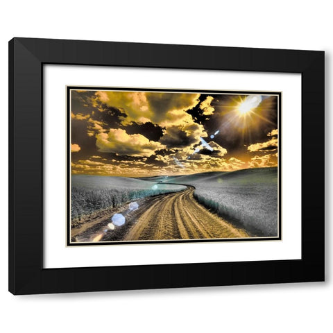 USA-Washington State-Palouse-Country backroad through spring crops Black Modern Wood Framed Art Print with Double Matting by Eggers, Terry