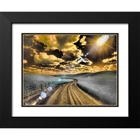 USA-Washington State-Palouse-Country backroad through spring crops Black Modern Wood Framed Art Print with Double Matting by Eggers, Terry
