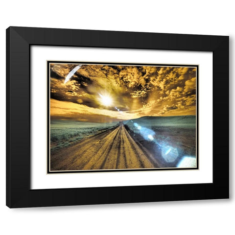 USA-Washington State-Palouse-Backcountry road through wheat field and clouds Black Modern Wood Framed Art Print with Double Matting by Eggers, Terry
