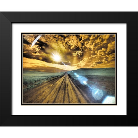 USA-Washington State-Palouse-Backcountry road through wheat field and clouds Black Modern Wood Framed Art Print with Double Matting by Eggers, Terry