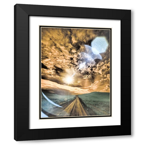 USA-Washington State-Palouse-Backcountry road through wheat field and clouds Black Modern Wood Framed Art Print with Double Matting by Eggers, Terry