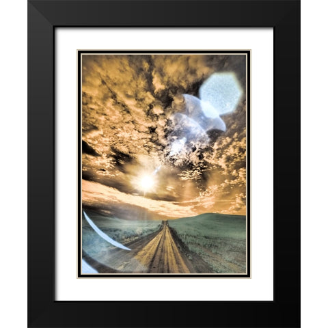USA-Washington State-Palouse-Backcountry road through wheat field and clouds Black Modern Wood Framed Art Print with Double Matting by Eggers, Terry
