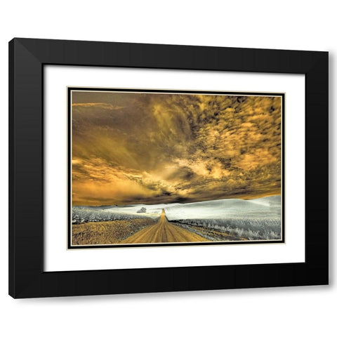 USA-Washington State-Palouse-Backcountry road through wheat field and clouds Black Modern Wood Framed Art Print with Double Matting by Eggers, Terry