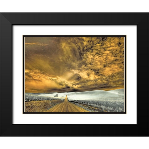 USA-Washington State-Palouse-Backcountry road through wheat field and clouds Black Modern Wood Framed Art Print with Double Matting by Eggers, Terry