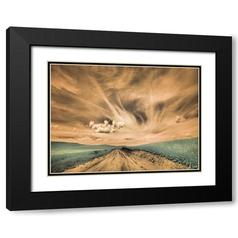 USA-Washington State-Palouse-Backcountry road through canola field and clouds Black Modern Wood Framed Art Print with Double Matting by Eggers, Terry