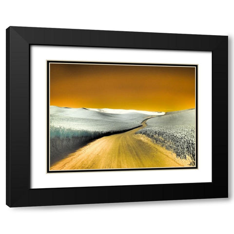 USA-Washington State-Palouse region-Country backroad through wheat fields Black Modern Wood Framed Art Print with Double Matting by Eggers, Terry