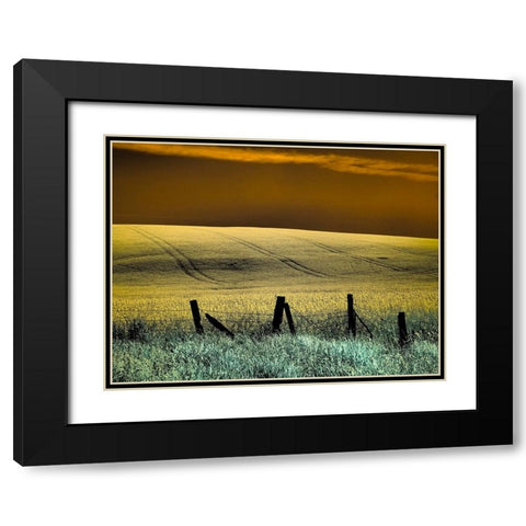 USA-Washington State-Palouse region-Fence and field of wheat Black Modern Wood Framed Art Print with Double Matting by Eggers, Terry