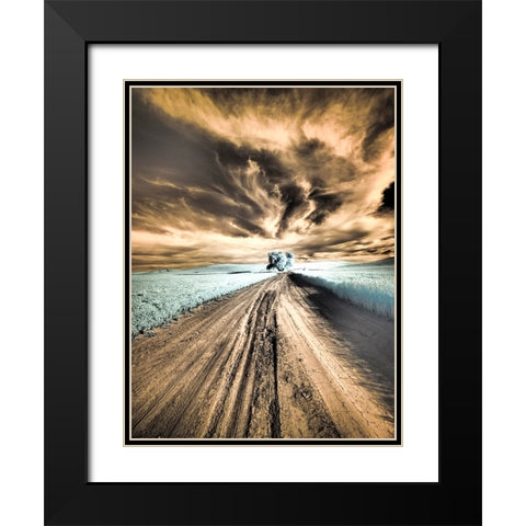 USA-Washington State-Palouse region-Backcountry road leading to Lone Tree Black Modern Wood Framed Art Print with Double Matting by Eggers, Terry