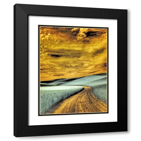 USA-Washington State-Palouse region-winding backcountry road through wheat fields Black Modern Wood Framed Art Print with Double Matting by Eggers, Terry