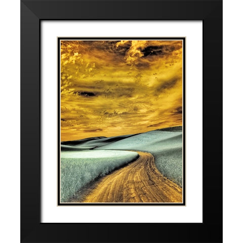 USA-Washington State-Palouse region-winding backcountry road through wheat fields Black Modern Wood Framed Art Print with Double Matting by Eggers, Terry