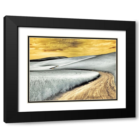 USA-Washington State-Palouse region-winding backcountry road through wheat fields Black Modern Wood Framed Art Print with Double Matting by Eggers, Terry