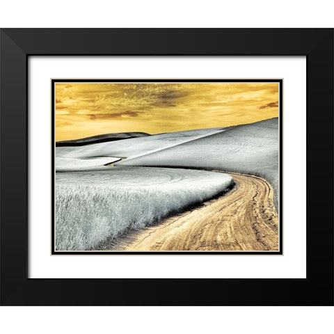 USA-Washington State-Palouse region-winding backcountry road through wheat fields Black Modern Wood Framed Art Print with Double Matting by Eggers, Terry
