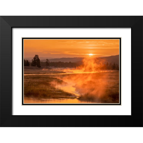 Madison River at sunrise-Yellowstone National Park-Wyoming Black Modern Wood Framed Art Print with Double Matting by Jones, Adam