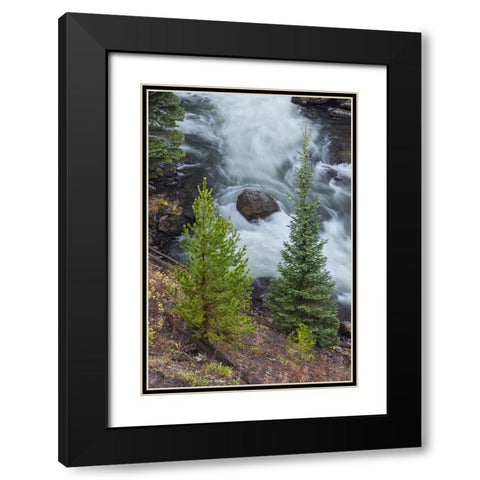 Flowing water in Firehole River-Yellowstone National Park-Wyoming Black Modern Wood Framed Art Print with Double Matting by Jones, Adam