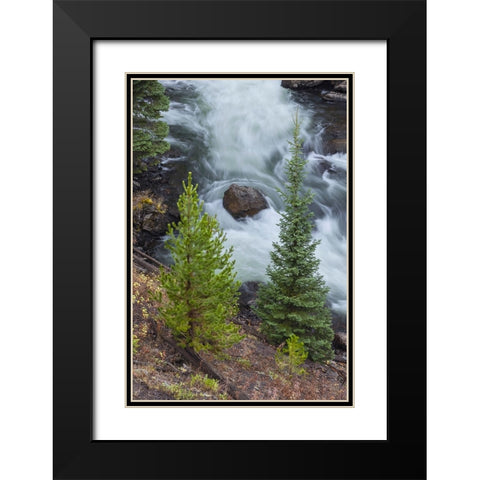 Flowing water in Firehole River-Yellowstone National Park-Wyoming Black Modern Wood Framed Art Print with Double Matting by Jones, Adam