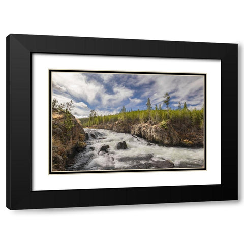 Cascading Firehole River and clouds-Yellowstone National Park-Wyoming Black Modern Wood Framed Art Print with Double Matting by Jones, Adam