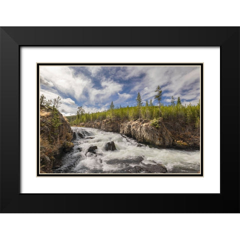 Cascading Firehole River and clouds-Yellowstone National Park-Wyoming Black Modern Wood Framed Art Print with Double Matting by Jones, Adam