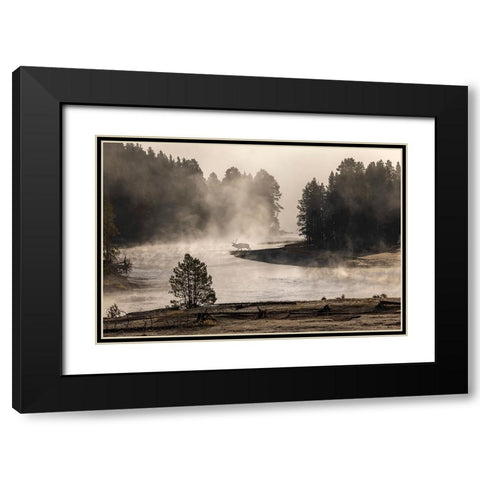 Morning mist on Yellowstone River-Yellowstone National Park-Wyoming Black Modern Wood Framed Art Print with Double Matting by Jones, Adam