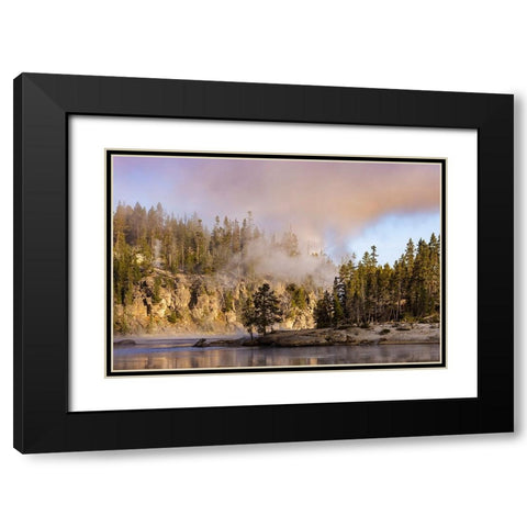 Morning mist on Yellowstone River-Yellowstone National Park-Wyoming Black Modern Wood Framed Art Print with Double Matting by Jones, Adam