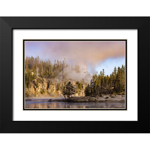 Morning mist on Yellowstone River-Yellowstone National Park-Wyoming Black Modern Wood Framed Art Print with Double Matting by Jones, Adam