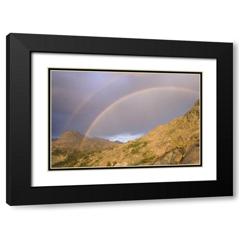 WY, Bridger Wilderness Double rainbow over peak Black Modern Wood Framed Art Print with Double Matting by Paulson, Don