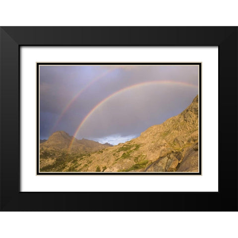 WY, Bridger Wilderness Double rainbow over peak Black Modern Wood Framed Art Print with Double Matting by Paulson, Don
