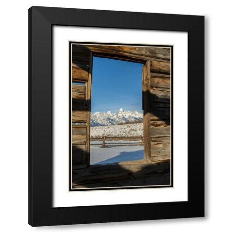 WY, Grand Tetons Mountains through cabin doorway Black Modern Wood Framed Art Print with Double Matting by Illg, Cathy and Gordon
